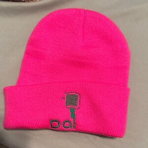 Vibrant Pink Kids Beanie with Green Detail